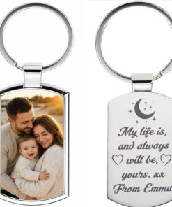 Custom Photo Keychain Personalized Picture with Engraved Text Keyring Stainless Steel Memorial Keepsake Gift For Mom Dad Couples Boyfriend Valentine's Day Birthday Anniversary Christmas